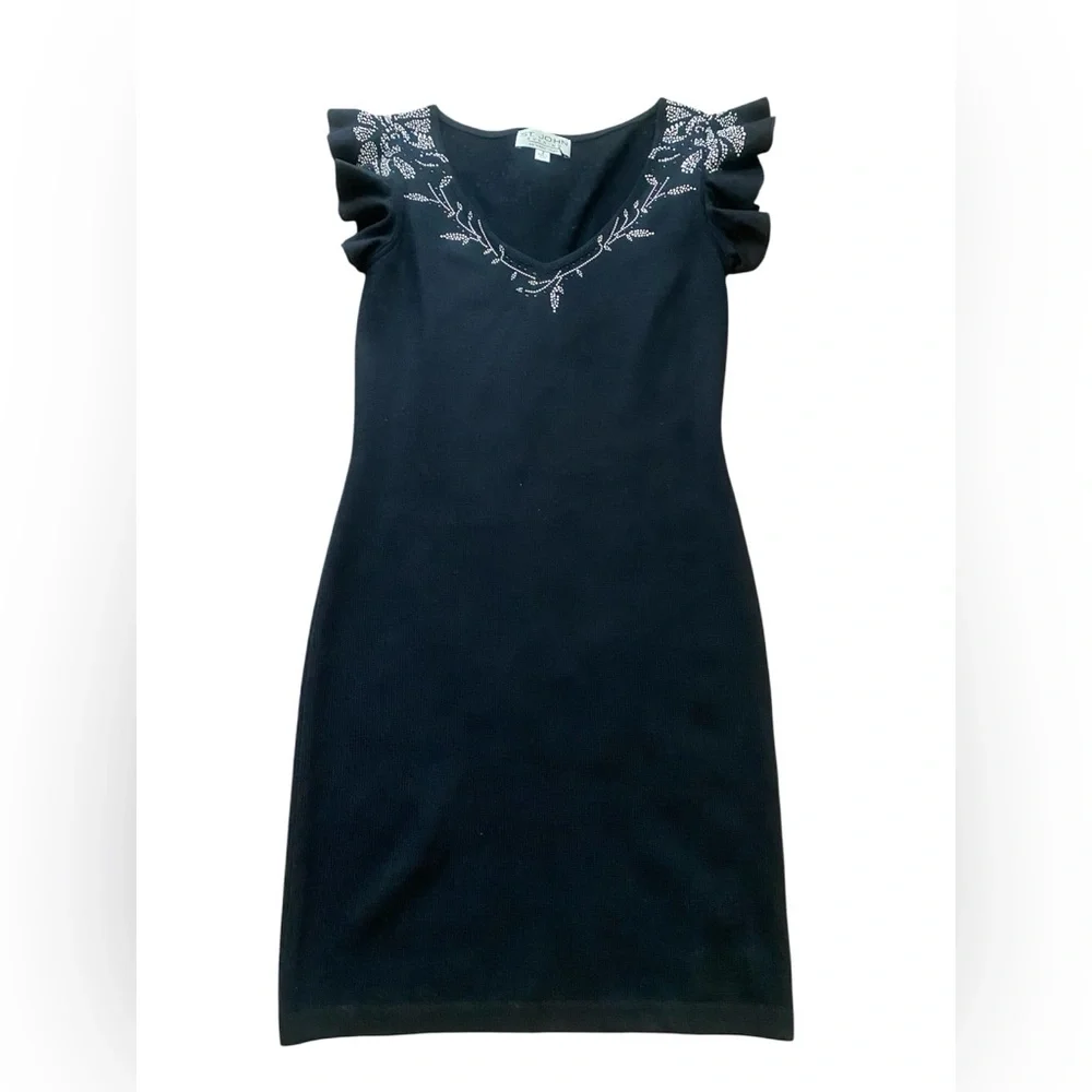 St. John Black Midi Dress with Crystal embellishments - Picture 3 of 7